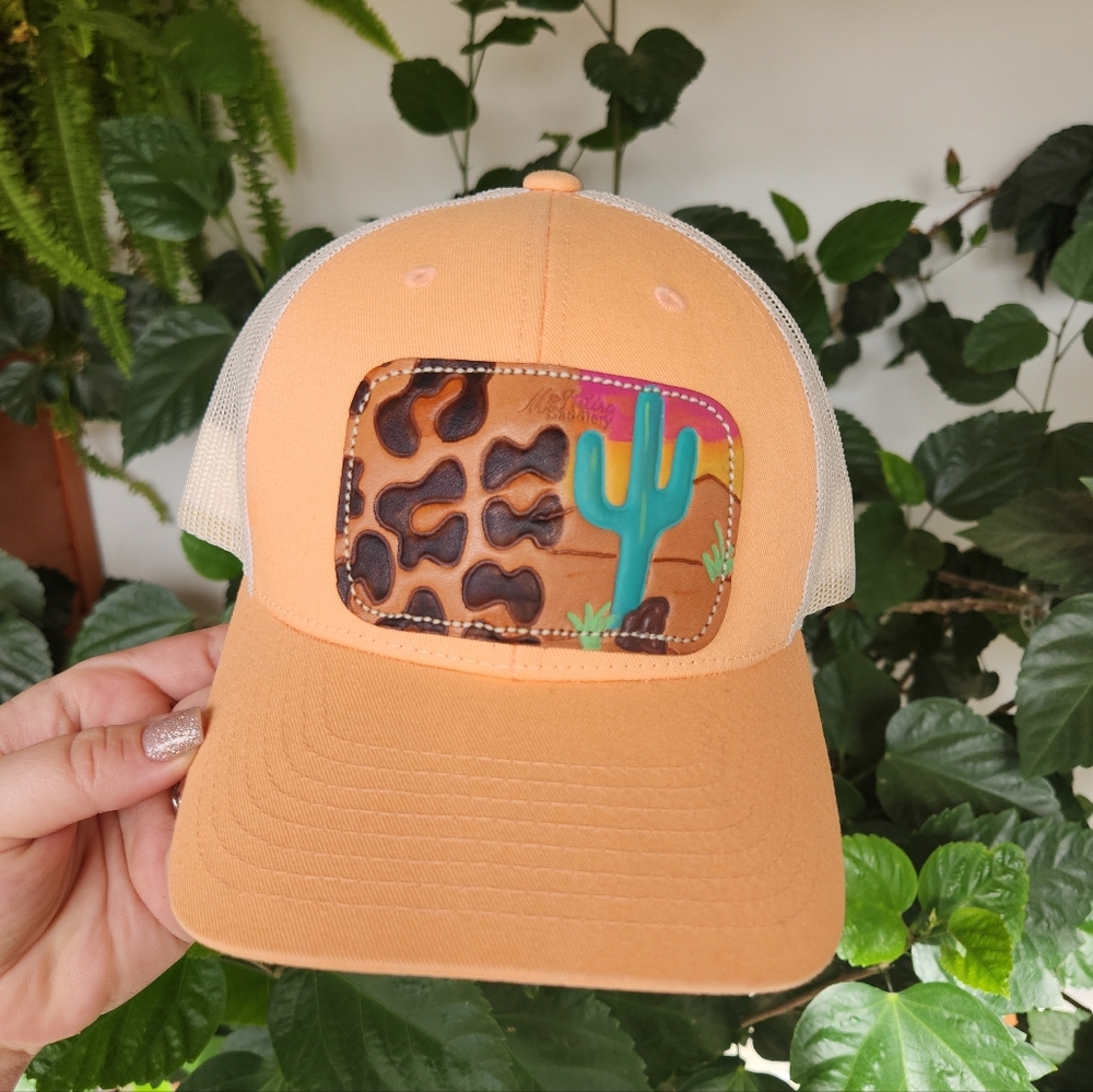 McIntier Saddelry Leather Patch Orange Cap | Stock Show | Festival Animal Print